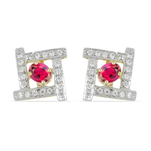 BUY 14K GOLD NATURAL RUBELITE GEMSTONE CLASSIC EARRINGS WITH WHITE DIAMOND